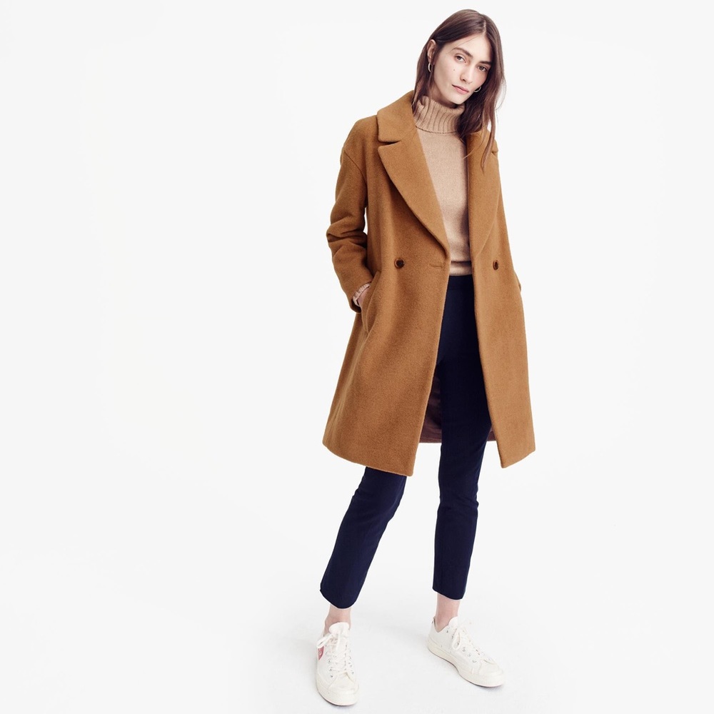 JCrew camel coat. Size 4.